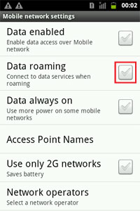 Uncheck Data roaming
